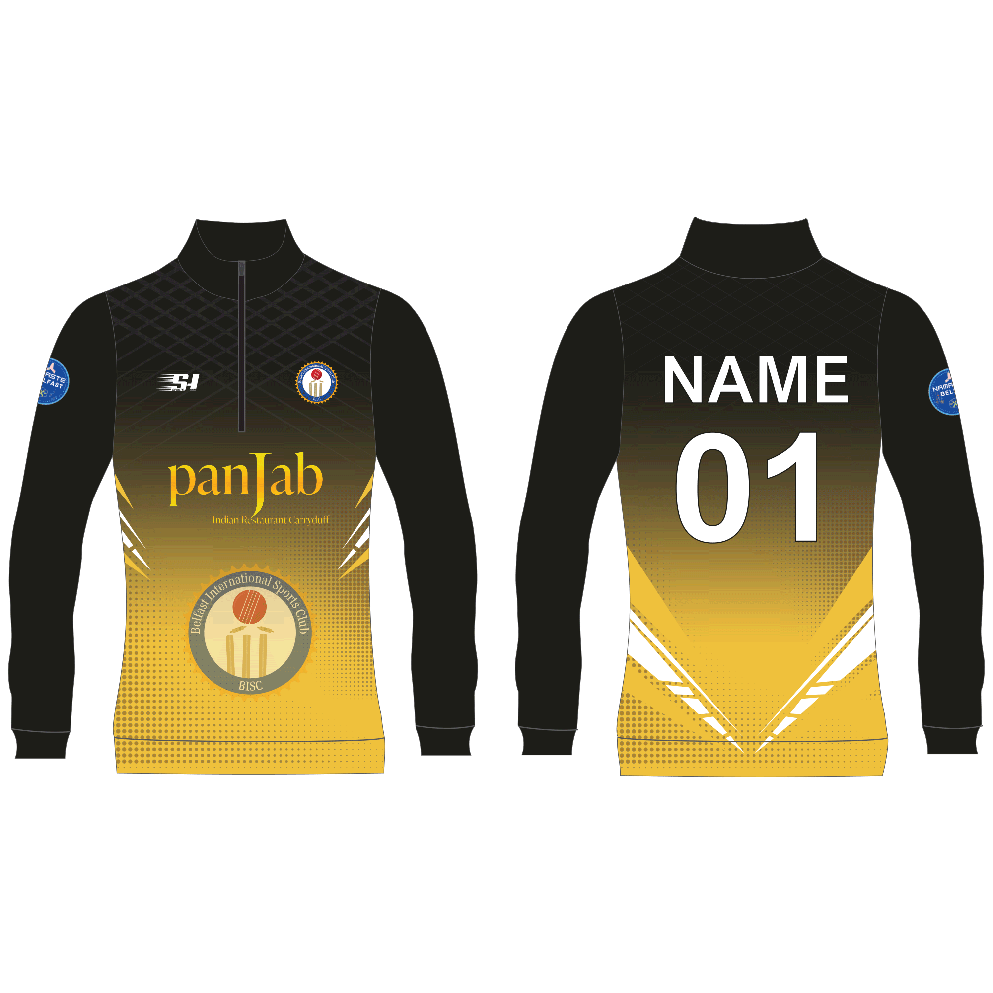 BISC Club Range full sleeve playing jumper Belfast International Sports Club match cricket apparel front and back view