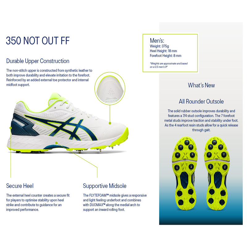 ASICS 350 Not Out FF Men s Cricket Shoes White Mako Blue Sports Hub