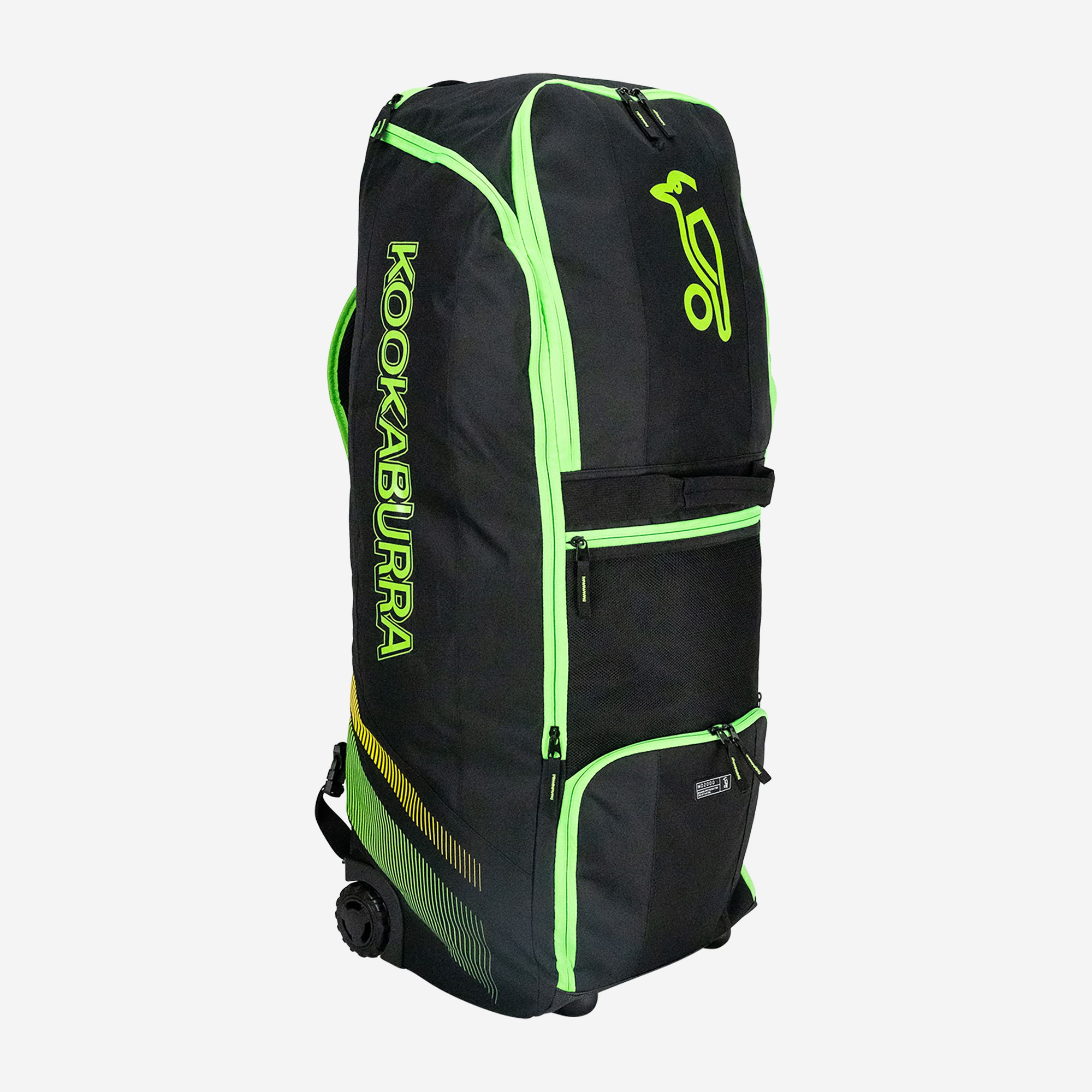 Kookaburra WD2000 wheelie duffle cricket bag black green large cricket kit bag with wheels