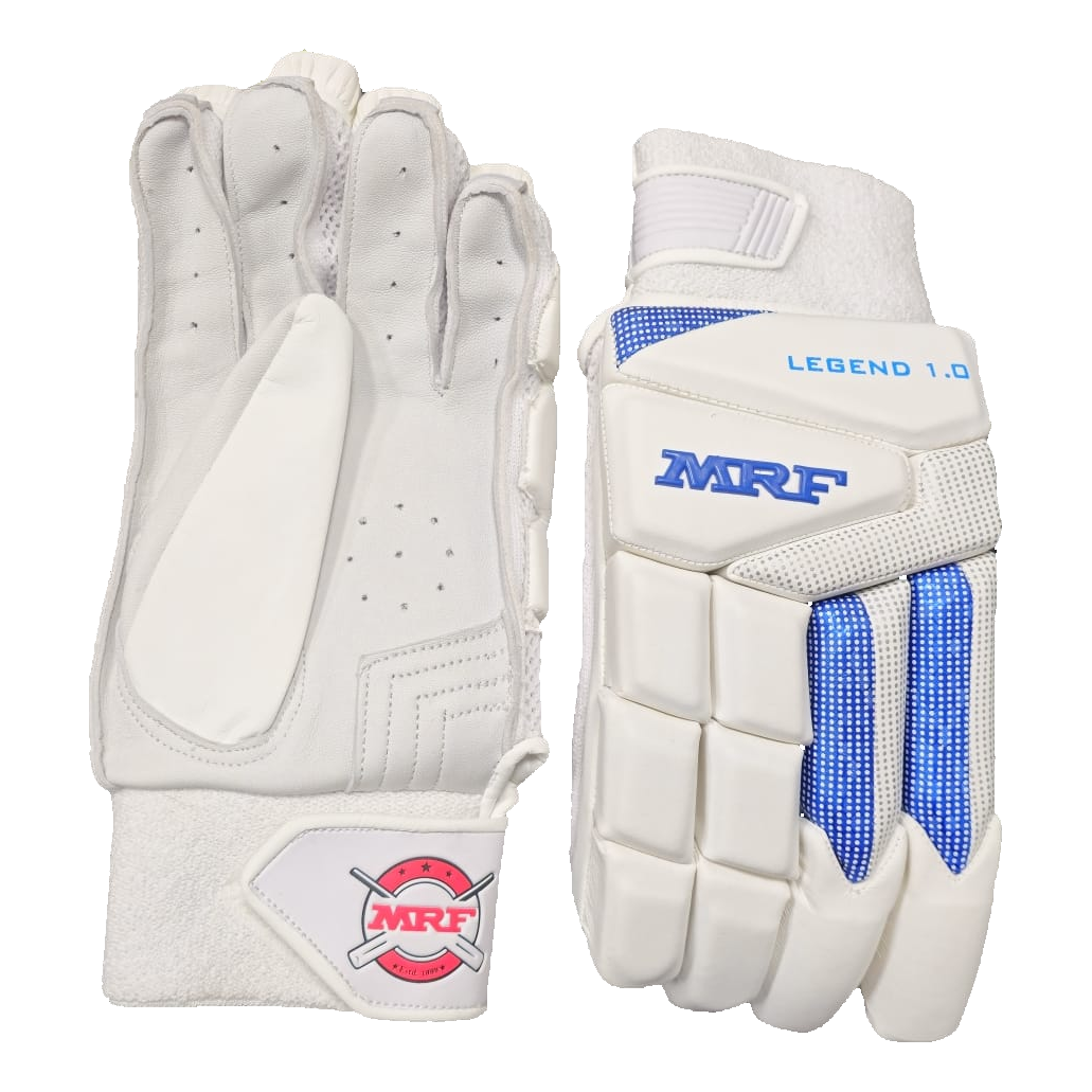 MRF Legend VK 18 1.0 cricket batting gloves palm view showing leather grip on white background